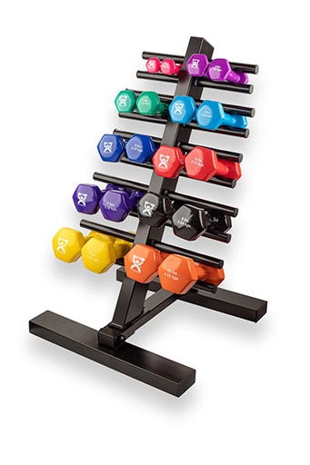 [10-0579] CanDo vinyl coated dumbbell - 20-piece set with Floor Rack - 2 each 1, 2, 3, 4, 5, 6, 7, 8, 9, 10