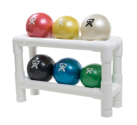[10-3188] CanDo WaTE Ball - Hand-held Size - 6-piece set (1 each: tan, yellow, red, green, blue, black), with 2-tier rack