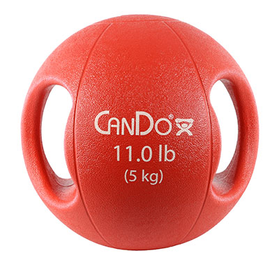 [10-3282] CanDo, Molded Dual Handle Medicine Ball, Red, 11 lb. (5 kg)