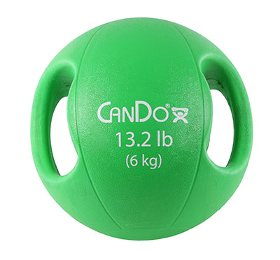 [10-3283] CanDo, Molded Dual Handle Medicine Ball, Green, 13.2 lb. (6 kg)