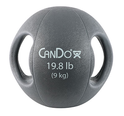 [10-3287] CanDo, Molded Dual Handle Medicine Ball, Silver, 19.8 lb. (9 kg)