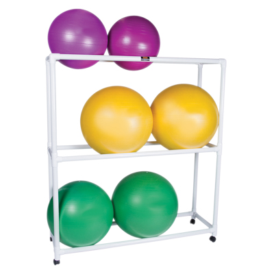 [30-1832] Inflatable Exercise Ball - Accessory - PVC Mobile Floor Rack, 62" x 20" x 72", 3 Shelf