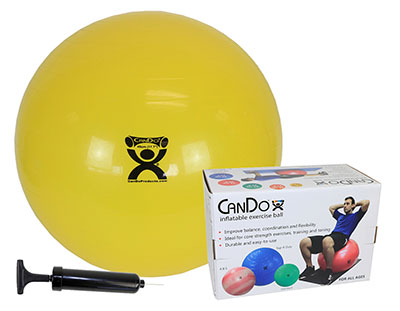 [30-1844] CanDo Inflatable Exercise Ball - Economy Set - Yellow - 18" (45 cm) Ball, Pump, Retail Box