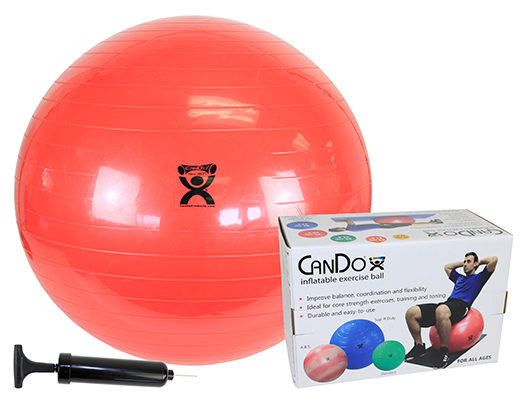 [30-1847] CanDo Inflatable Exercise Ball - Economy Set - Red - 30" (75 cm) Ball, Pump, Retail Box