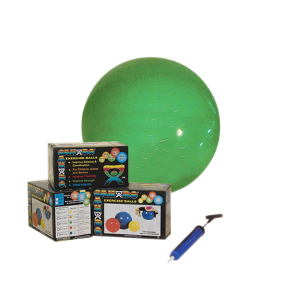 [71-0190] CanDo Inflatable Exercise Ball - Economy Set - Green - 26" (65 cm) Ball, Pump, Retail Box (set of 10)