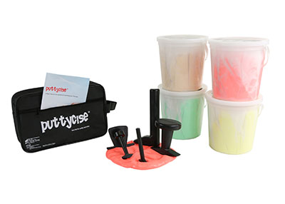 [10-2826] Puttycise Theraputty tool - 5-tool set with 4 x 5 lb putties, easy (tan-green), with bag