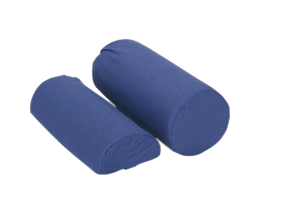 [50-1218] Roll Pillow - Half Round, with removable navy blue cotton/poly cover, 10.75&quot; x 3&quot;