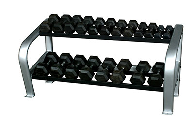[10-7136] Inflight Fitness, Deluxe 2-Tier Dumbbell Rack, 10 Pair Rubber Hexagon Dumbbell Set