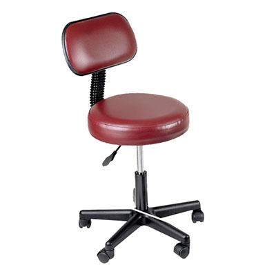 [07-7065] Pneumatic mobile stool, with back, 18" - 22" H, burgundy upholstery