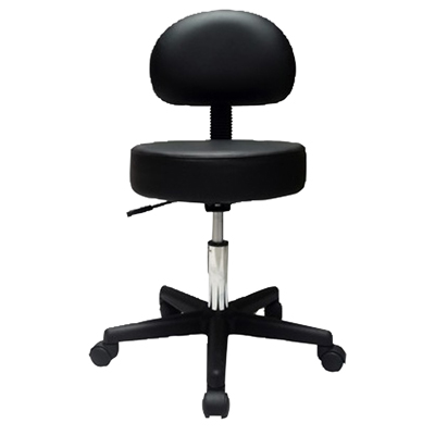 [07-7067] Pneumatic mobile stool, with back, 18" - 22" H, black upholstery