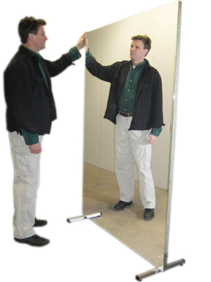 [19-1009] Glassless mirror, stationary with stand, vertical, 48" W x 96" H