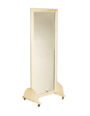 [19-1101] Glass mirror, mobile caster base, vertical, 28" W x 75" H
