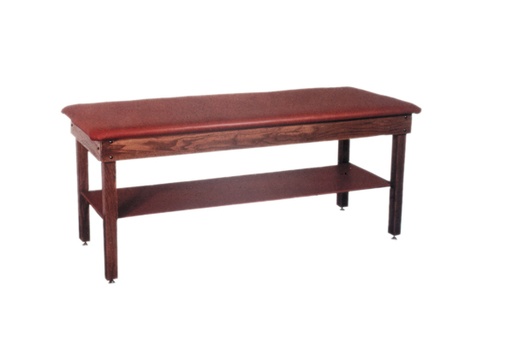 [15-1023] wooden treatment table - H-brace, shelf, upholstered, 78" L x 30" W x 30" H