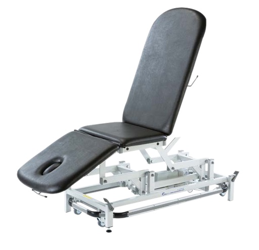 [15-1681] treatment table - electric hi-low, with foot bar, 78" L x 28"W x 18" - 39" H, 3-section, castors