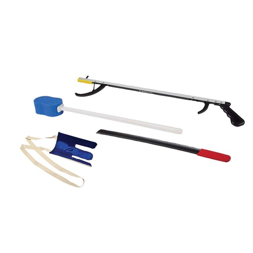 [86-0072] FabLife Hip Kit: 26" reacher, contoured sponge, flexible sock aid, 24" metal shoehorn