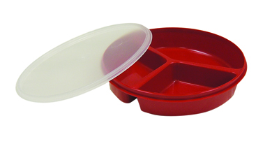 [62-0131] Partitioned scoop dish with cover, red, 8"