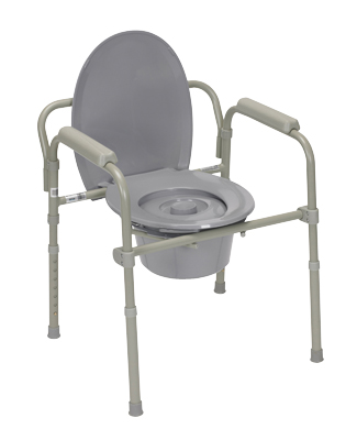 [43-2336] Commode with fixed arms, powder coated steel, adjustable height, 1 each