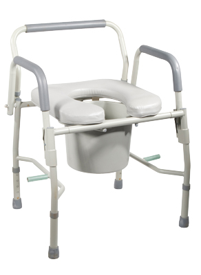 [43-2342] Commode with drop arms, deluxe steel, padded seat, 1 each