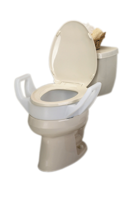 [43-2555] Elevated toilet seat with arms and lock-on bracket