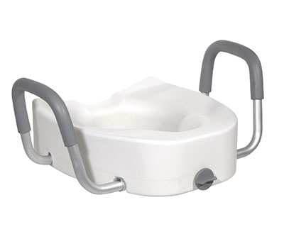 [70-0239] Drive, Premium Plastic Raised Toilet Seat with Lock and Padded Armrests, Elongated