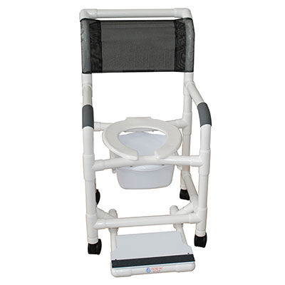 [20-4233] MJM International, shower chair (18"), twin casters (3"), sliding footrest