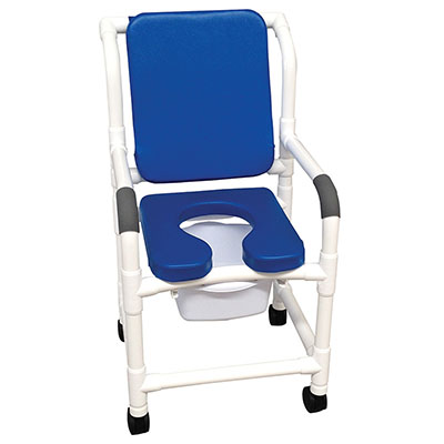 [20-4235] MJM International, deluxe shower chair (18"), twin casters (3"), cushioned padded, blue