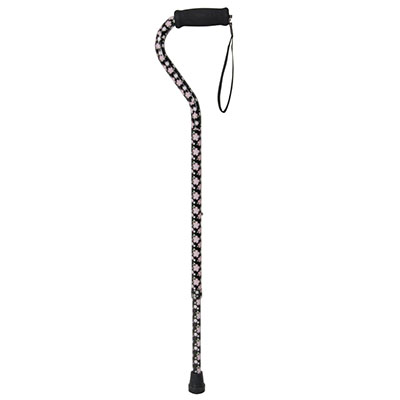 [43-2638] Drive, Foam Grip Offset Handle Walking Cane, Pink Floral