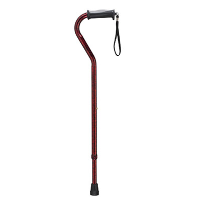 [43-2641] Drive, Adjustable Height Offset Handle Cane with Gel Hand Grip, Red Crackle