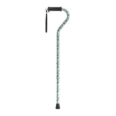[43-2643] Drive, Adjustable Height Offset Handle Cane with Gel Hand Grip, Green Leaves