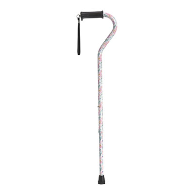 [43-2644] Drive, Adjustable Height Offset Handle Cane with Gel Hand Grip, Floral