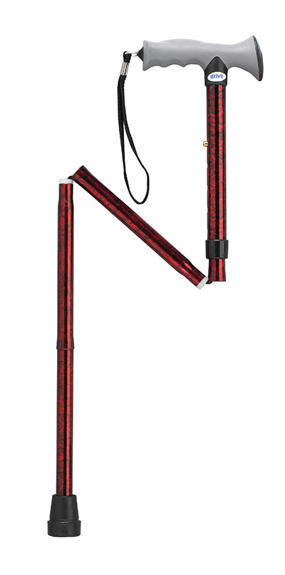 [43-3233] Drive, Adjustable Lightweight Folding Cane with Gel Hand Grip, Red Crackle
