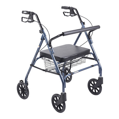 [43-1903] Heavy Duty Bariatric Walker Rollator with Large Padded Seat, Blue