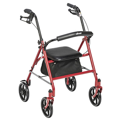 [43-2144R] Drive, Four Wheel Rollator Rolling Walker with Fold Up Removable Back Support, Red