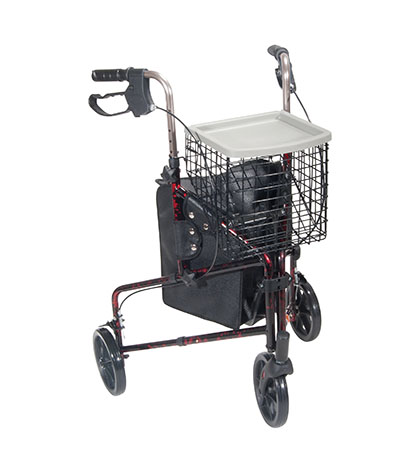 [43-2164] 3-wheel Rollator with loop brake, red, 1 each