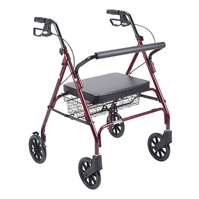 [43-2166] Drive, Heavy Duty Bariatric Rollator Rolling Walker with Large Padded Seat, Red
