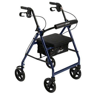 [43-2258] Drive, Aluminum Rollator Rolling Walker with Fold Up and Removable Back Support and Padded Seat, Blue