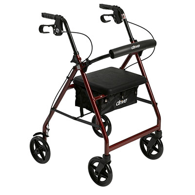 [43-2259] Drive, Aluminum Rollator Rolling Walker with Fold Up and Removable Back Support and Padded Seat, Red