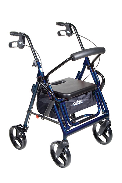 [43-3176] Drive, Duet Dual Function Transport Wheelchair Rollator Rolling Walker, Blue