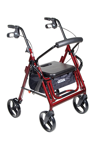 [43-3178] Drive, Duet Dual Function Transport Wheelchair Rollator Rolling Walker, Burgundy