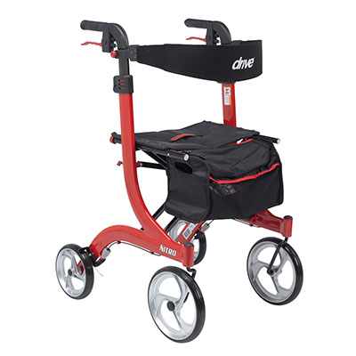 [66-0135] Drive, Nitro Euro Style Rollator Rolling Walker, Tall, Red