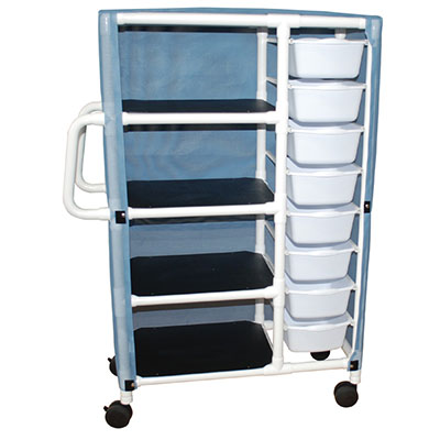 [20-4258] Combo cart with 4 shelves - 8 pull out tubs with mesh or solid vinyl cover