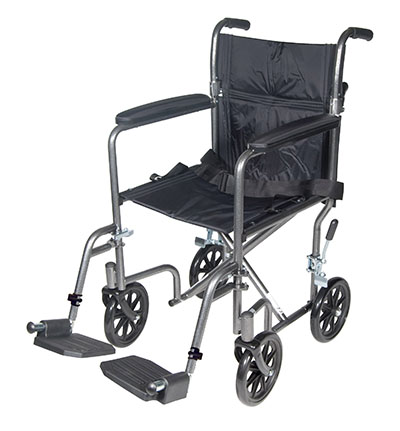 [43-2245] Drive, Lightweight Steel Transport Wheelchair, Fixed Full Arms, 17" Seat