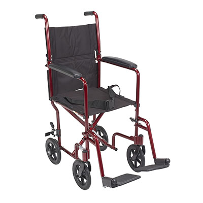 [43-3035] Drive, Lightweight Transport Wheelchair, 17" Seat, Red