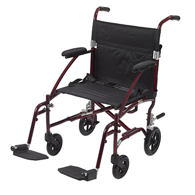 [43-3040] Drive, Fly Lite Ultra Lightweight Transport Wheelchair, Burgundy