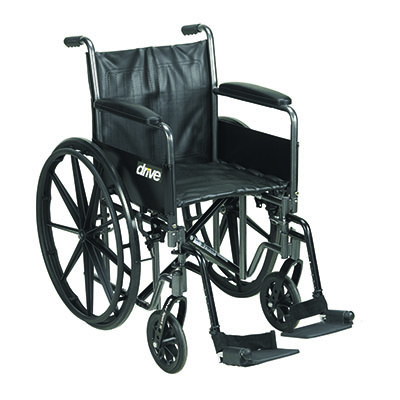 [43-3100] Drive, Silver Sport 2 Wheelchair, Detachable Full Arms, Swing away Footrests, 20" Seat
