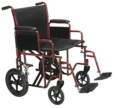 [43-3193] Drive, Bariatric Heavy Duty Transport Wheelchair with Swing Away Footrest, 22" Seat, Red