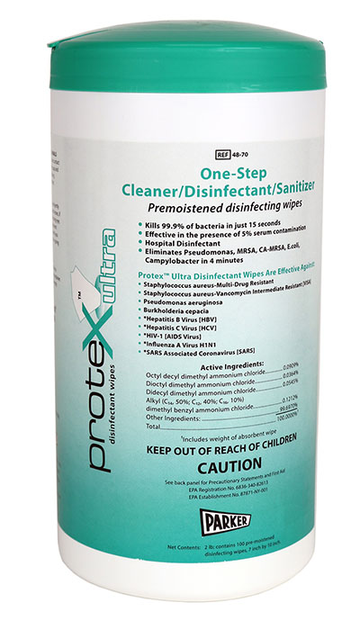 [15-1182-8] Protex Ultra, Disinfectant Wipes, 7" x 9.5", Canister of 75, Case of 8