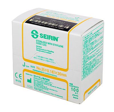 [11-0606] SEIRIN J-Type Acupuncture Needles, Size 2 (0.18mm) x 30mm, Box of 100 Needles
