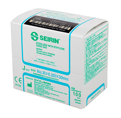 [11-0608] SEIRIN J-Type Acupuncture Needles, Size 3 (0.20mm) x 30mm, Box of 100 Needles