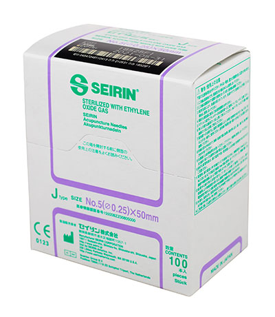 [11-0616] SEIRIN J-Type Acupuncture Needles, Size 5 (0.25mm) x 50mm, Box of 100 Needles